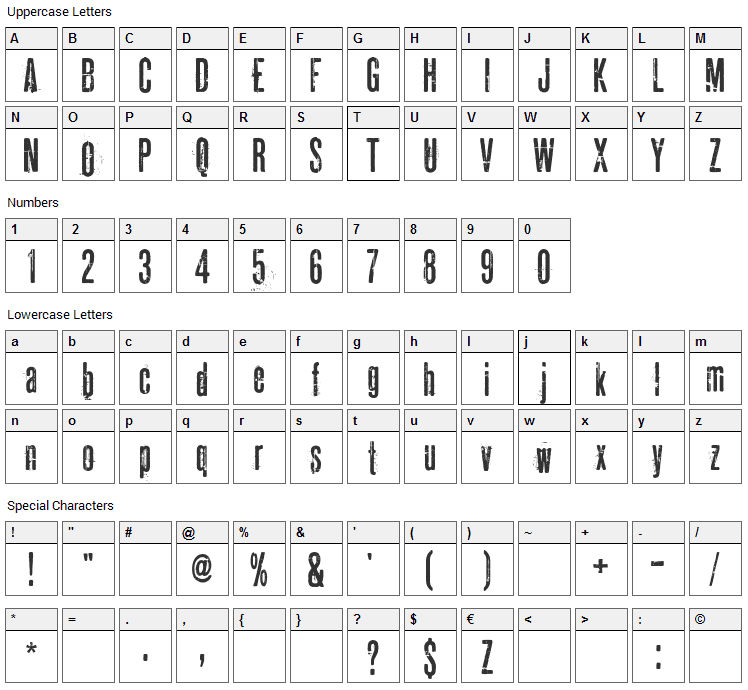 Pahuenga Cass Font Character Map