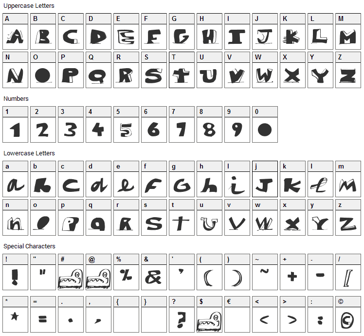 Paint Black Font Character Map