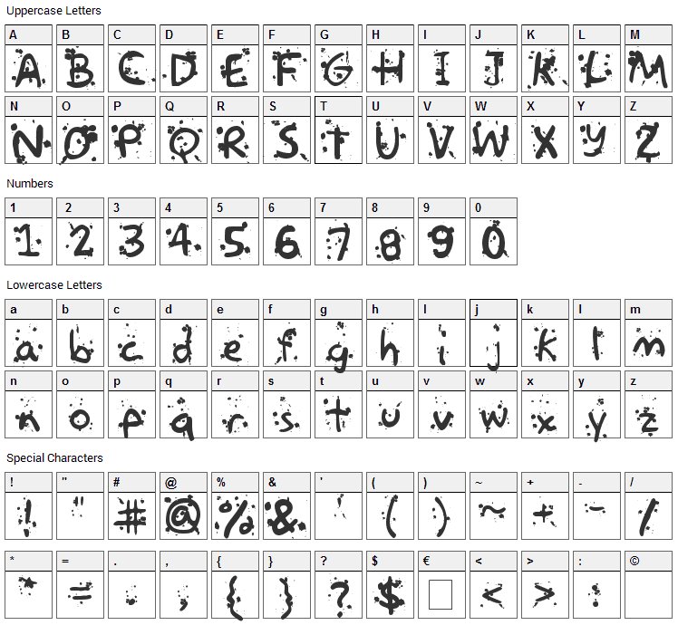 Paintball Font Character Map