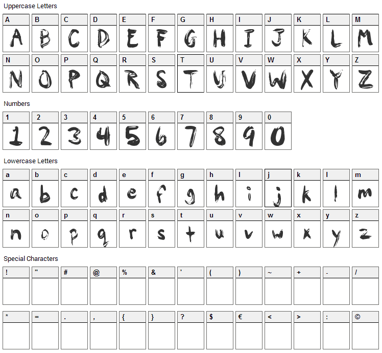 Painty Paint Font Character Map