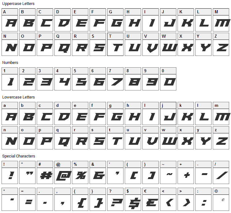 Paladins Font Character Map
