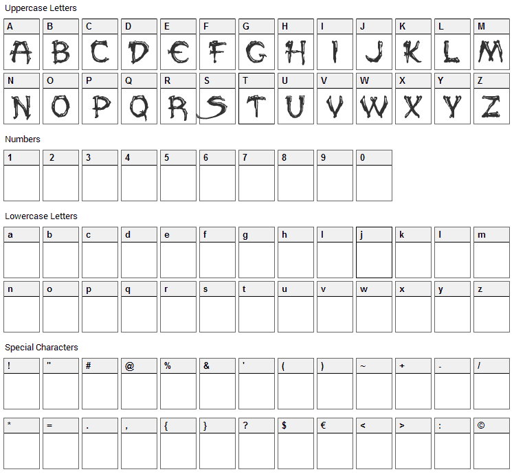 Paleos Font Character Map