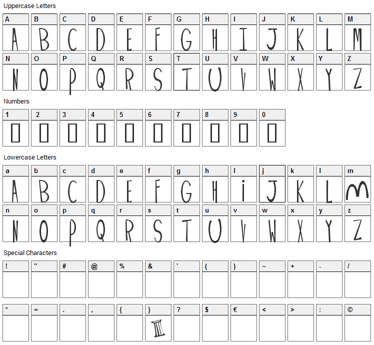 Palimpus Font Character Map