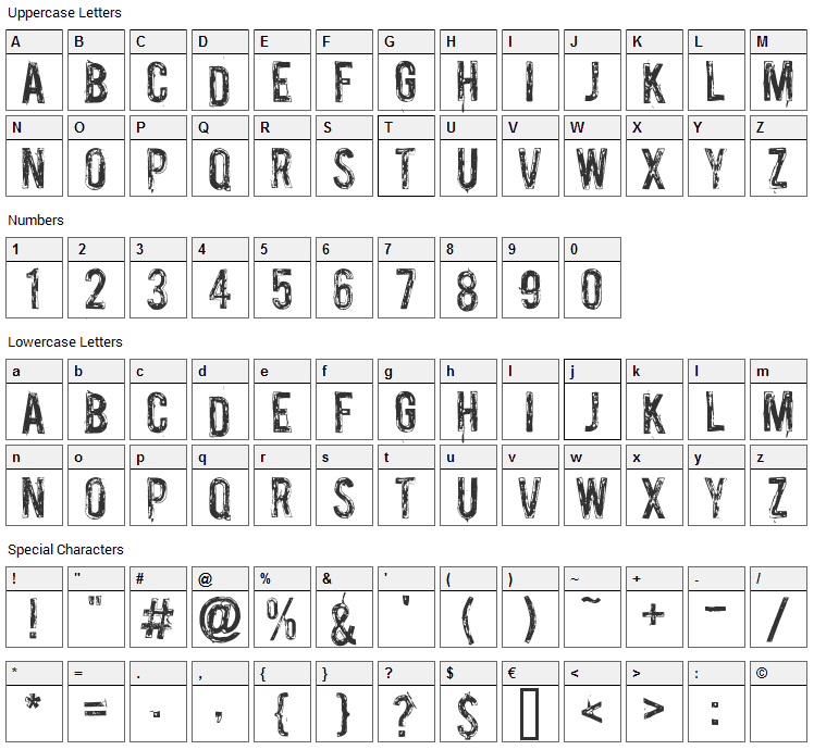 Palsu Font Character Map