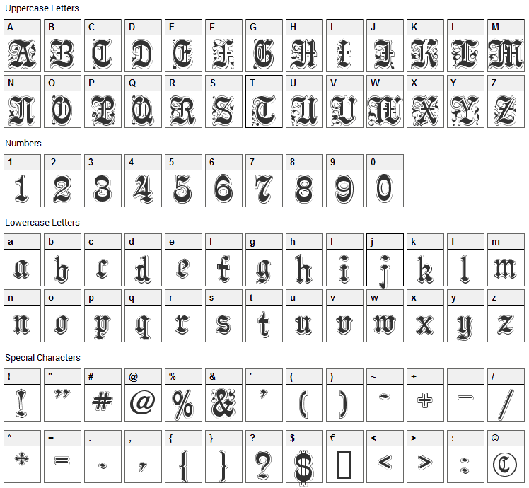 Pamela Font Character Map