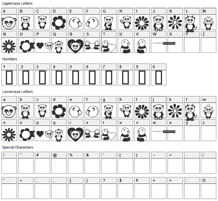 Pandamonium BV Font Character Map