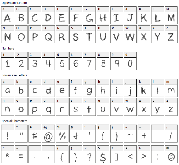 Panic Stricken Font Character Map