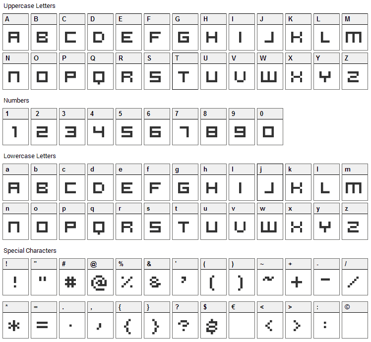 Pannetje 10 Font Character Map