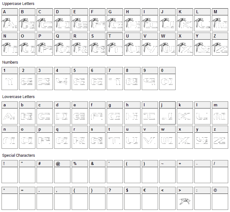 Panther Font Character Map