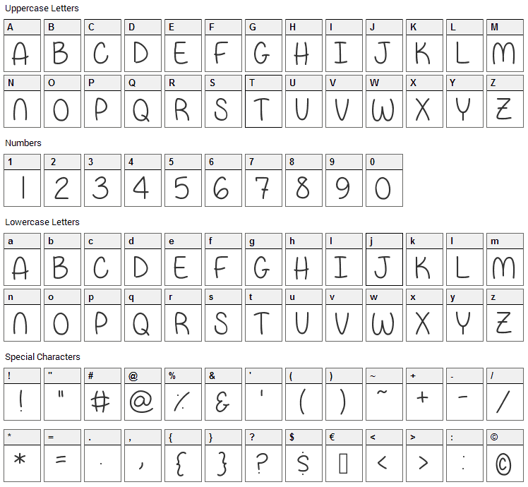 Papa Bear Font Character Map