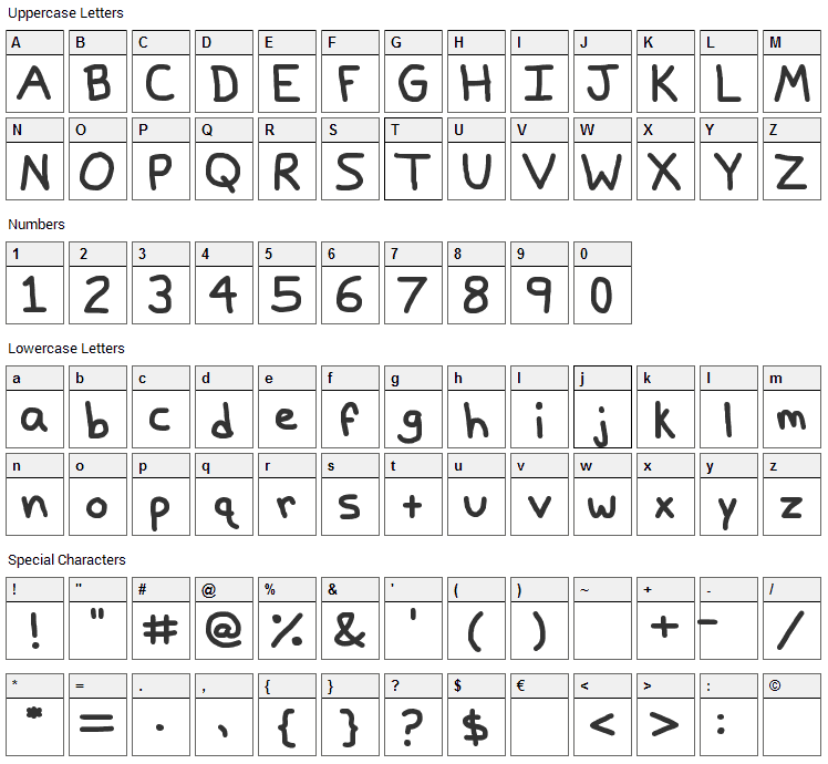 Papa Grape Font Character Map