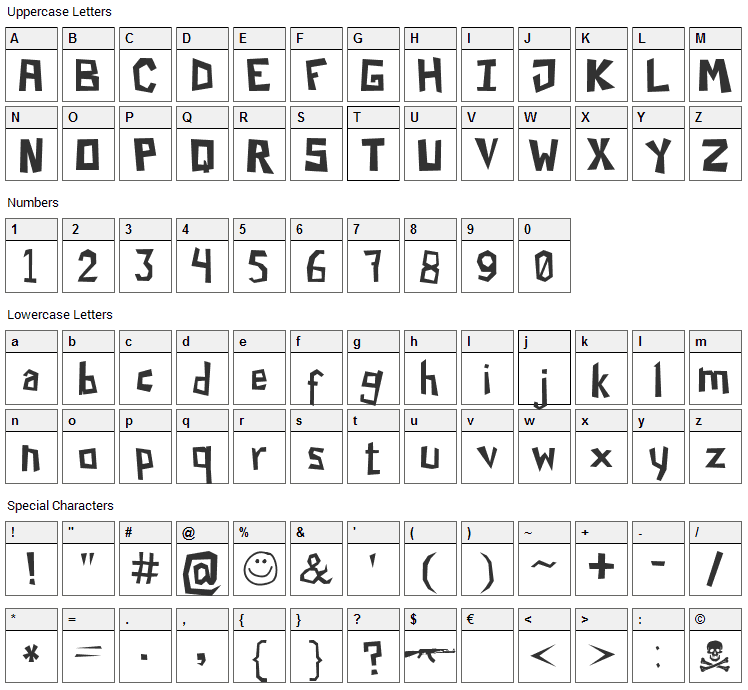 Paper Cuts Font Character Map