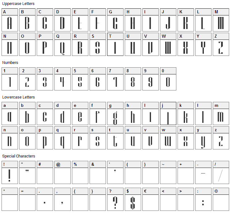 Papercut Font Character Map