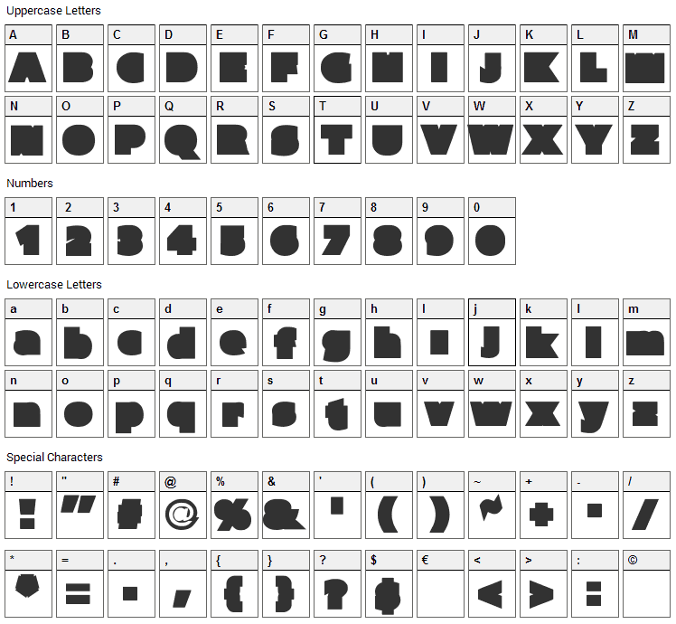 Parafuse Font Character Map