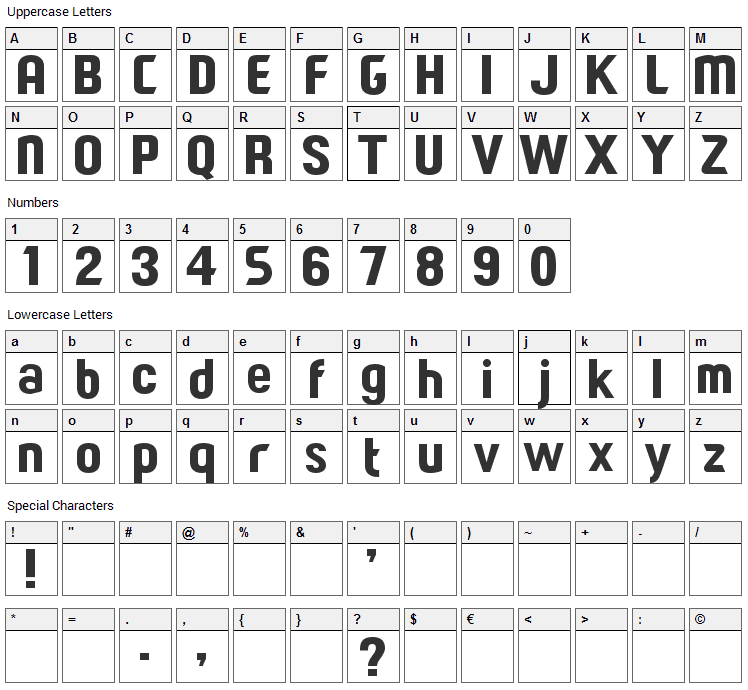 Paragon Font Character Map