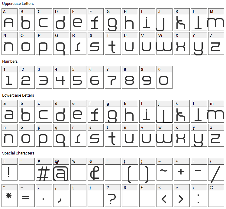 Parallello Font Character Map