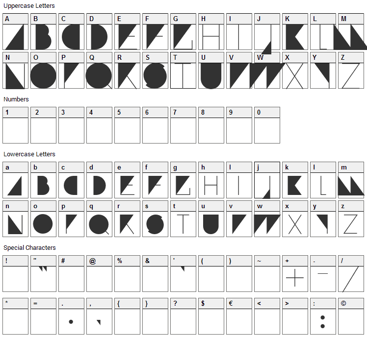 Paranoid Font Character Map