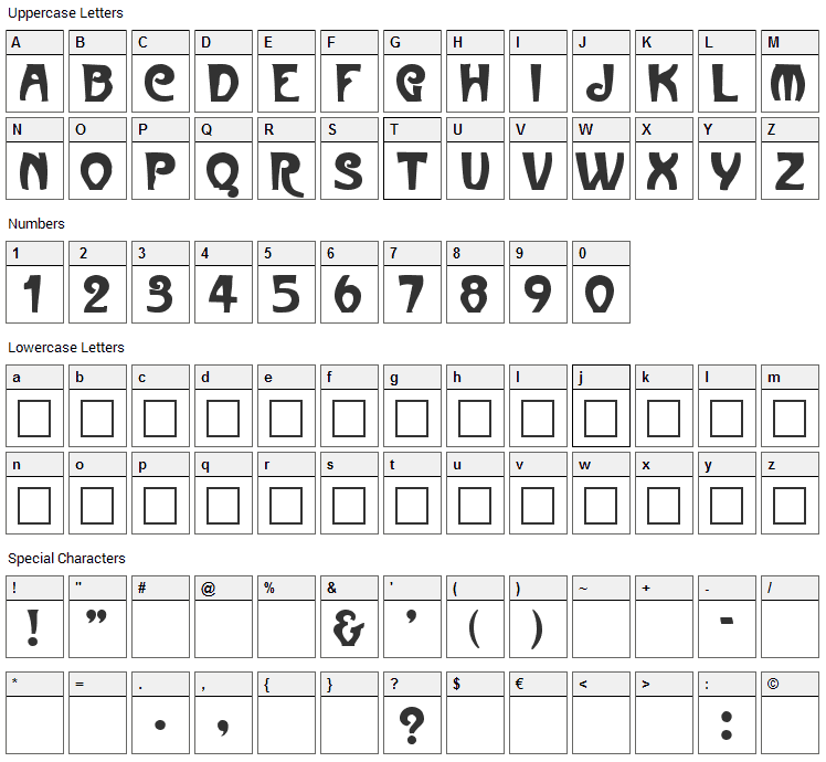 Paris Metro Font Character Map