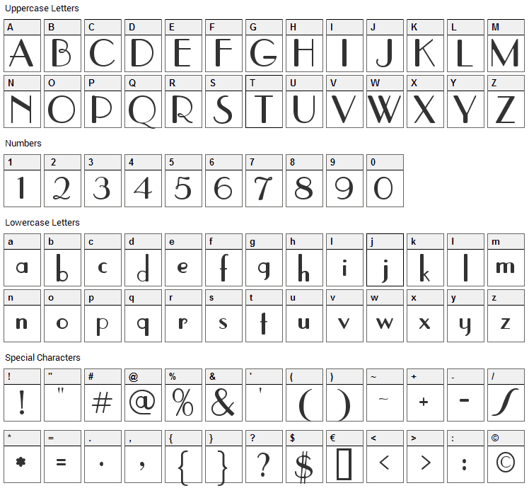 Parisish Font Character Map