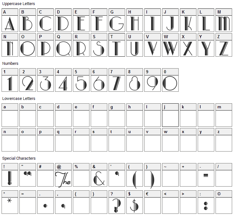 Park Lane Font Character Map