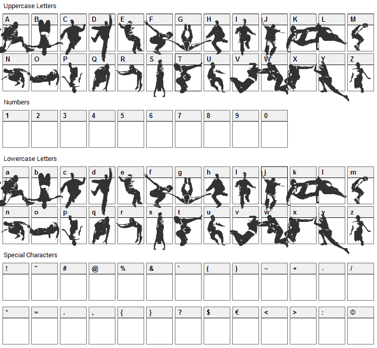 Parkour Font Character Map