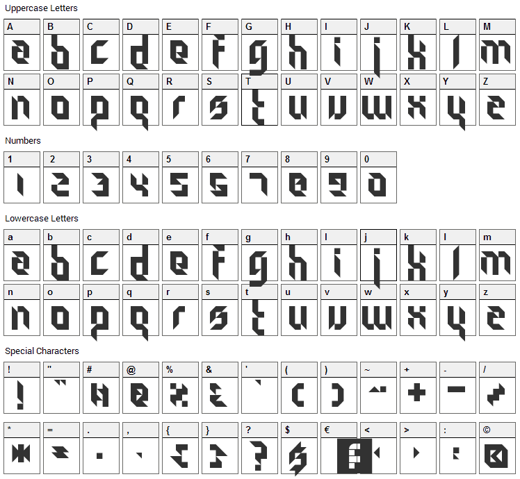 Particulator Font Character Map