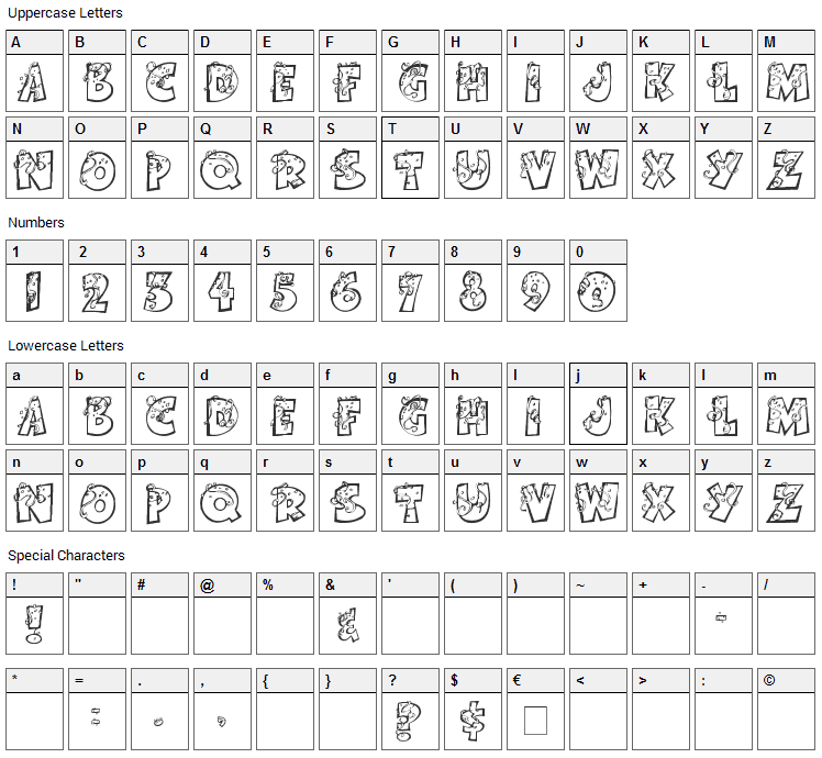 Party by Tom Font Character Map