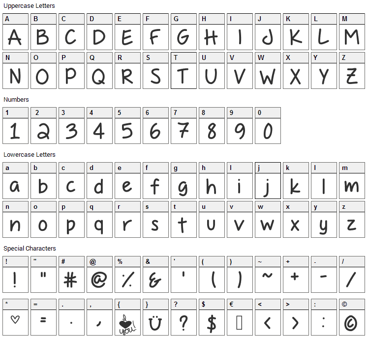 Passing Notes Font Character Map