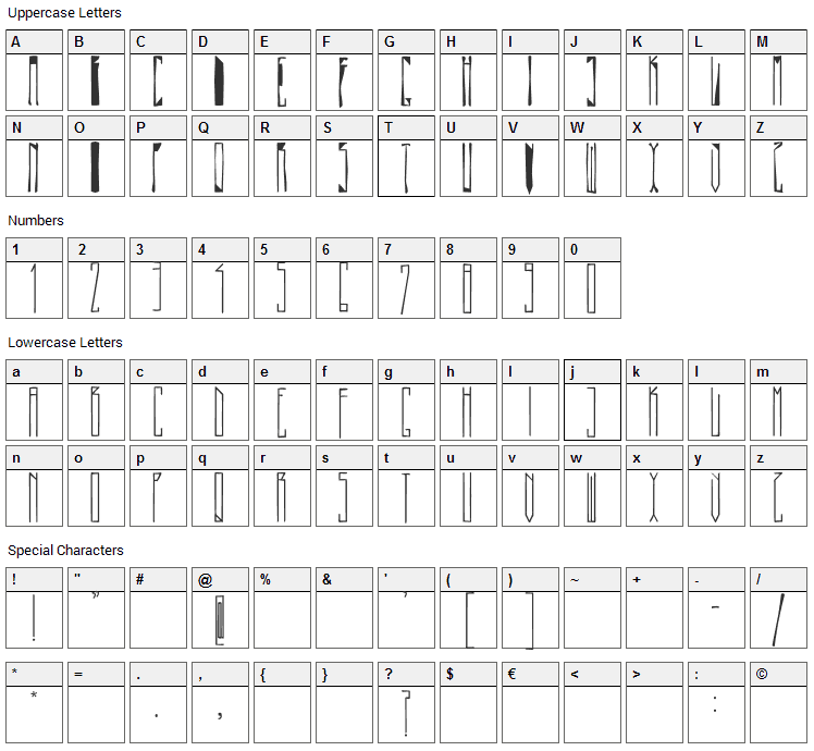 Pasta Simpla Font Character Map