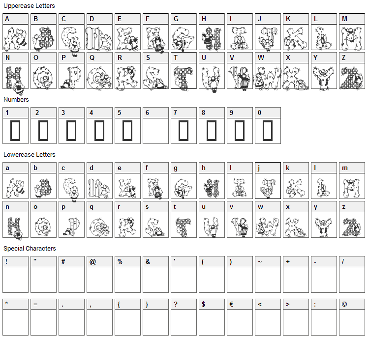 Patchwork Angel Font Character Map