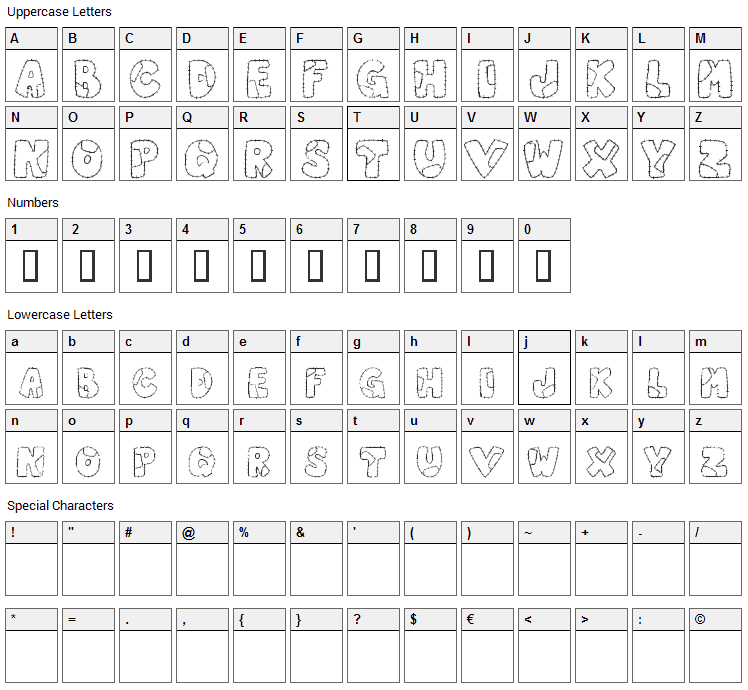 Patchwork Letter Font Character Map