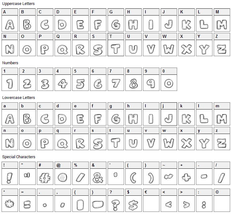 Patchwork Stitchlings Font Character Map