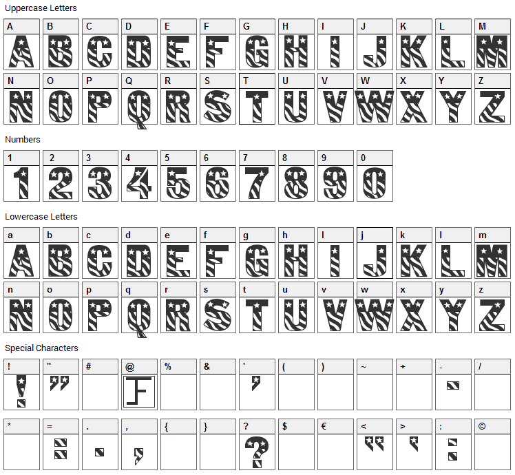 Patriot Font Character Map