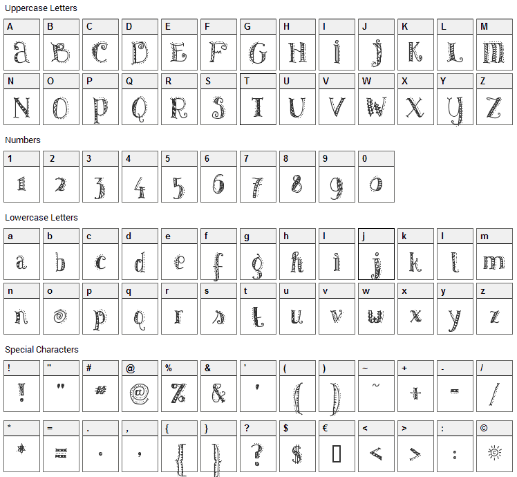 Patterns & Dots Font Character Map