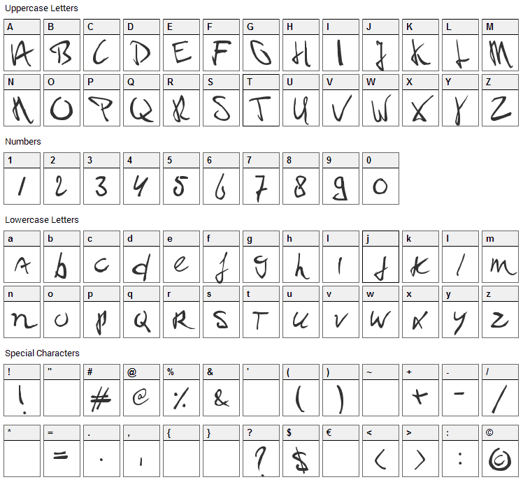 Paul PC Font Character Map