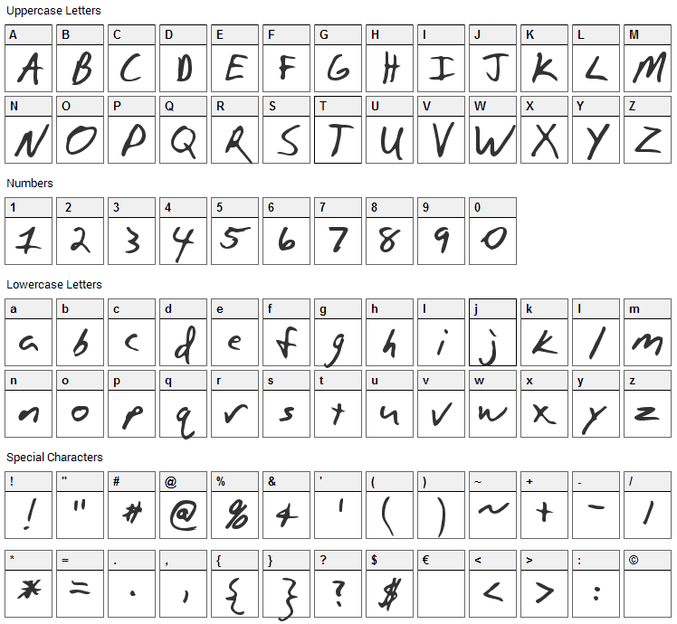 Paulson Font Character Map