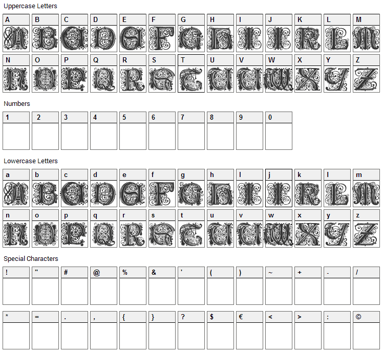 Paulus Franck Initialen Font Character Map