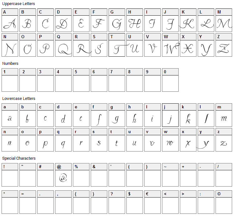Pavane Font Character Map