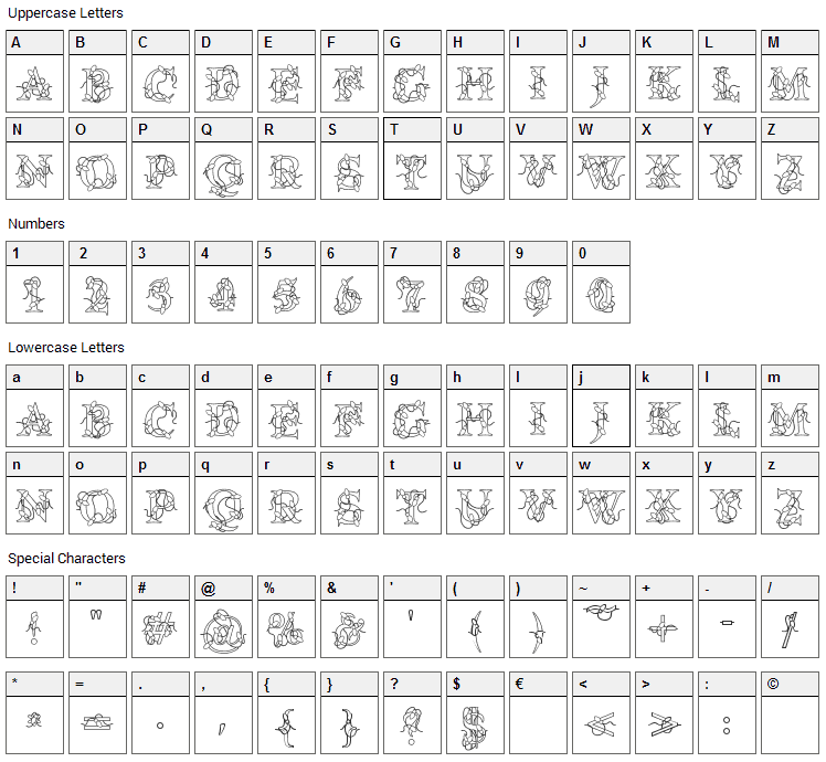 PC Lights Font Character Map