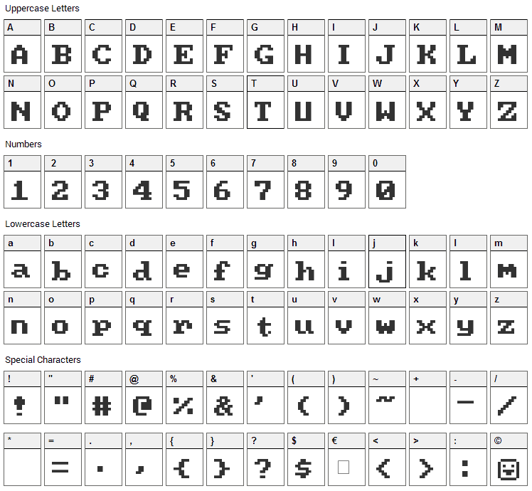 PC Senior Font Character Map