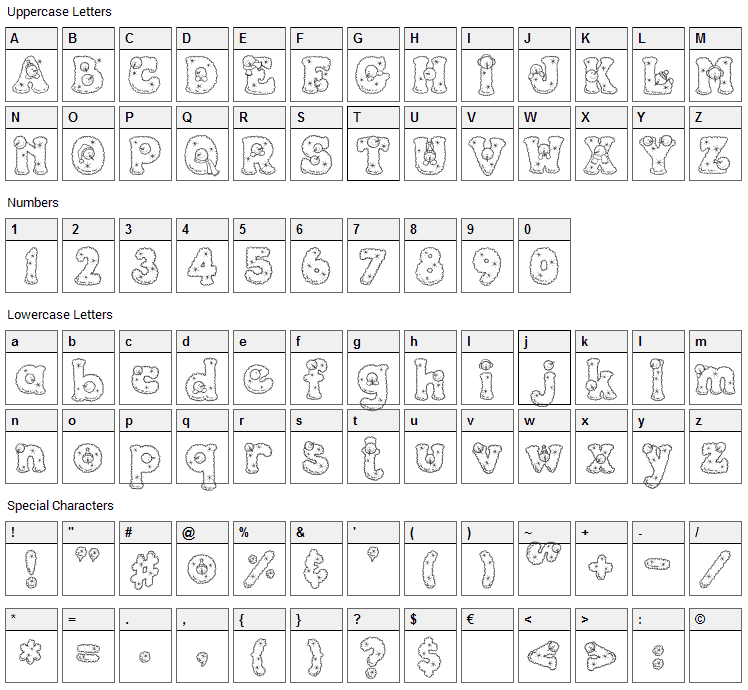 PC Snowballs Font Character Map