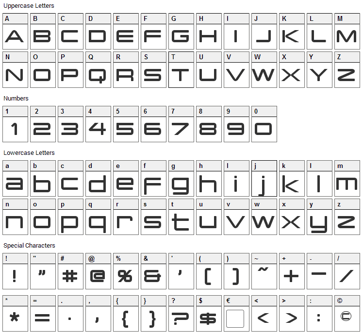 PCap Terminal Font Character Map