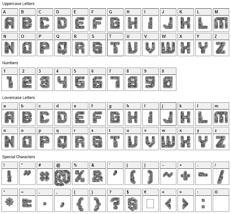 PCB Font Character Map