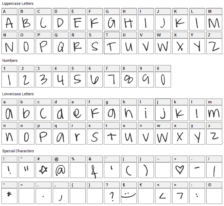 Pea Weenie Font Character Map