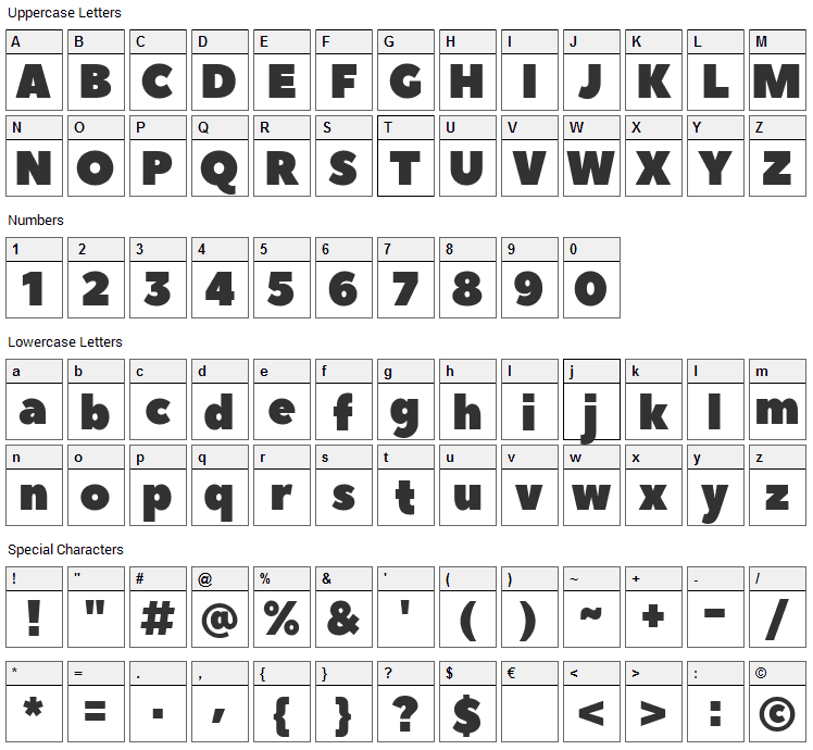 Peace Sans Font Character Map