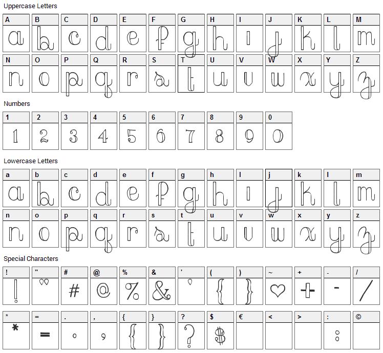 Peach Sundress Font Character Map