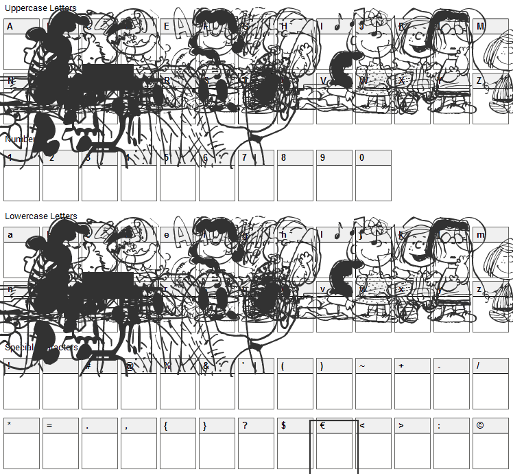 Peanuts Gang Dings Font Character Map