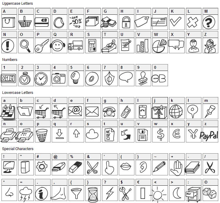 Peax Drawn Icons Font Character Map