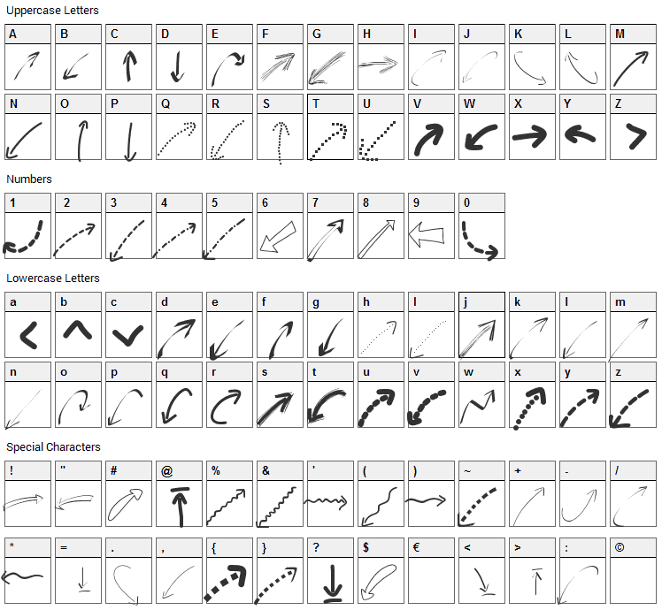 Peax Webdesign Arrows Font Character Map