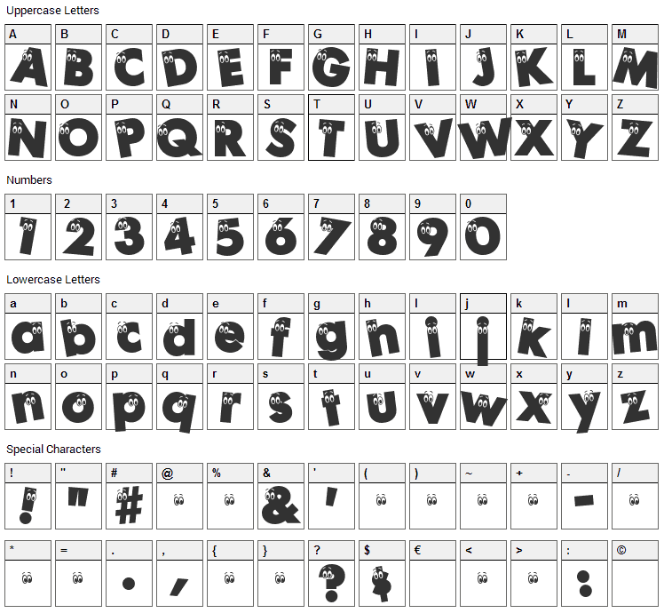 Peeps Font Character Map